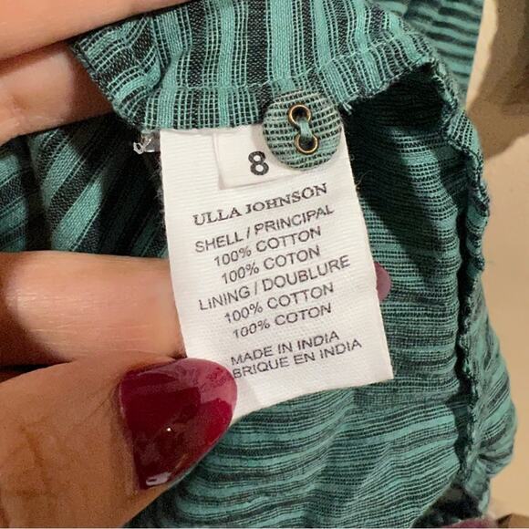 Ulla Johnson Teal Fiora Piplin Cotton Striped Long Sleeve Midi Dress 8 - Picture 11 of 13